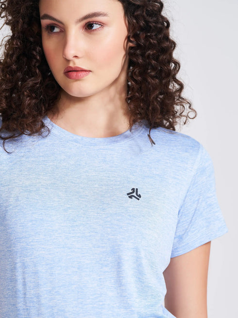 Women's Blue Self Design Round Neck T-Shirt
