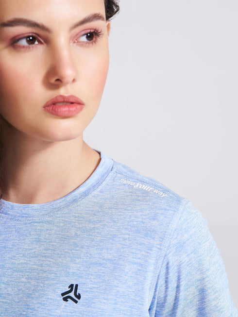 Women's Blue Self Design Round Neck T-Shirt