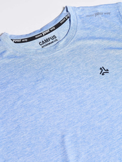 Women's Blue Self Design Round Neck T-Shirt