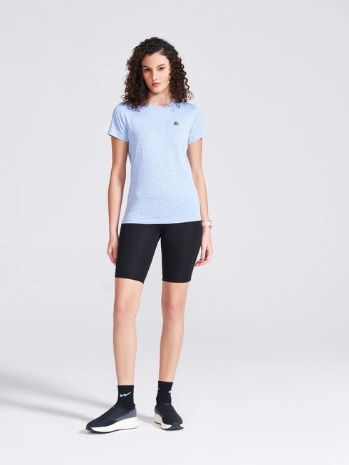 Women's Blue Self Design Round Neck T-Shirt