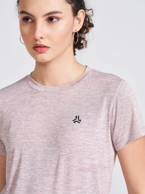 Women's Mauve Self Design Round Neck T-Shirt