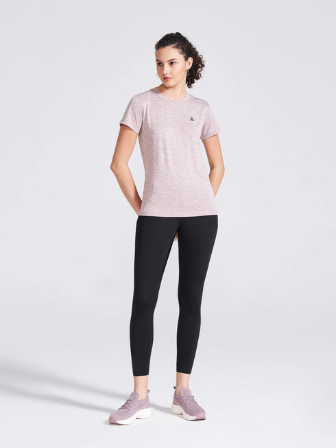 Women's Mauve Self Design Round Neck T-Shirt