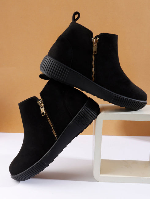 Women's Comfort Zipper Ankle Bootie Casual Everyday Low-Cut Boot