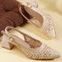 Women's Woven Textured Slingback Pump Pointed Toe Block Heel