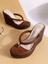 Women's Metallic Thong Wedge Sandals