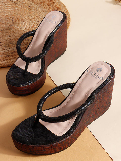 Women's Metallic Thong Wedge Sandals