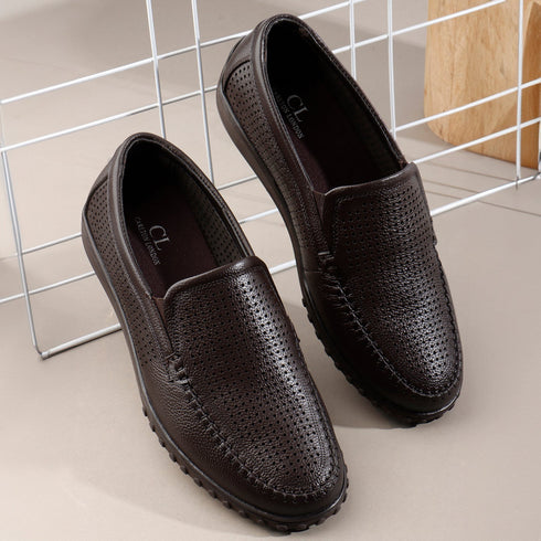 Men's Perforated Slip-On Loafer with Leather Moccasin Stitching