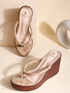 Women's Metallic Thong Wedge Sandals