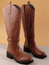 Women's Tall Embroidered Knee-High Riding Style with Western Boot Buckle Detail