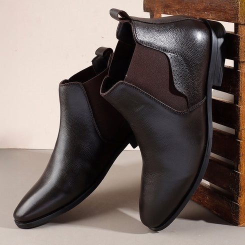 Men's Classic Slip-On Ankle Chelsea Leather's Boot with Elastic Gussets