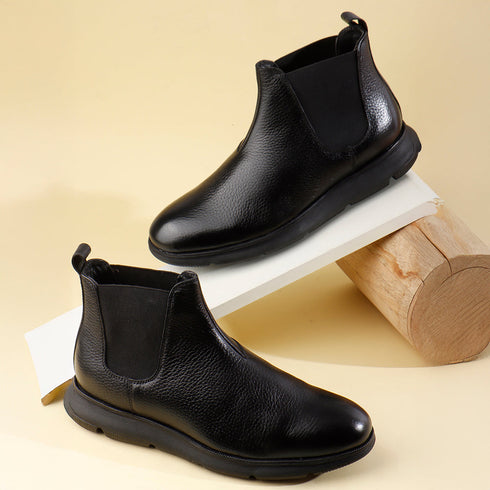 Men's Modern Leather Textured Ankle Chelsea Boot with Lightweight
