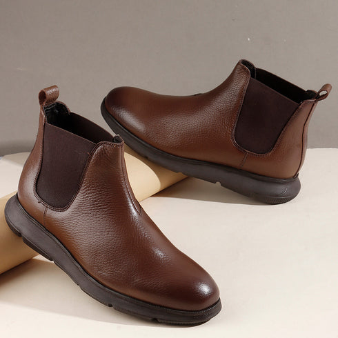 Men's Modern Leather Textured Ankle Chelsea Boot with Lightweight