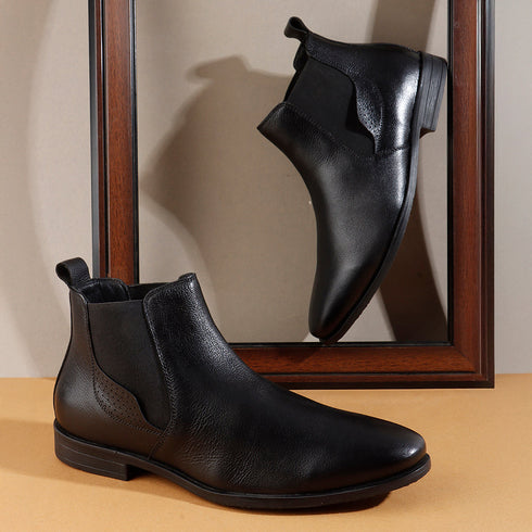 Men's Classic Slip-On Ankle Chelsea Leather's Boot with Elastic Gussets