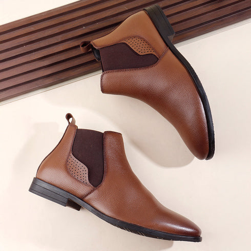 Men's Classic Slip-On Ankle Chelsea Leather's Boot with Elastic Gussets