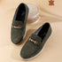 Men's Buckle Accent Driving Leather Loafer with Suede Finish