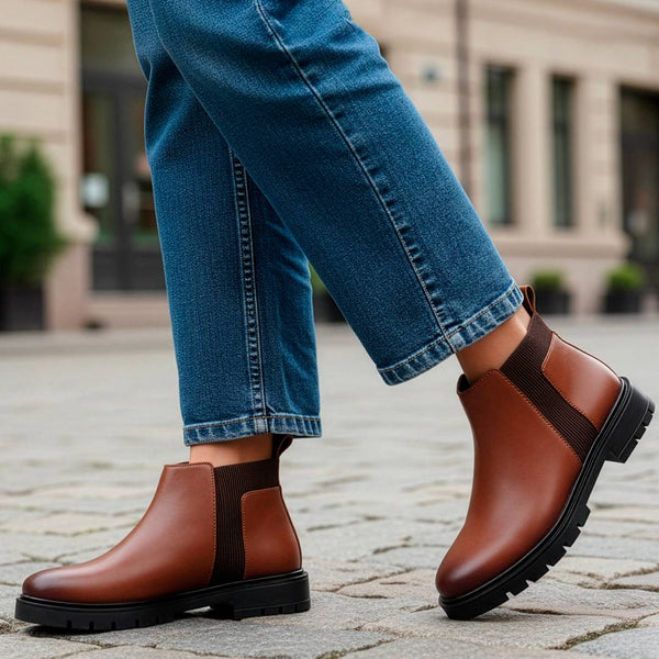 Women's Slip-On Chelsea Ankle Boot - Chunky Lug Sole Modern Boots