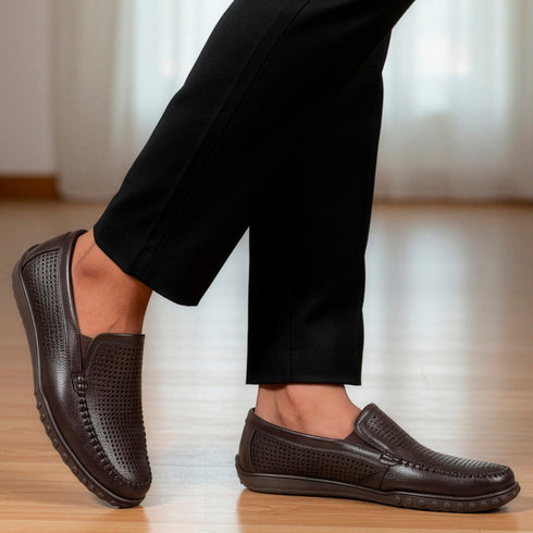 Men's Perforated Slip-On Loafer with Leather Moccasin Stitching