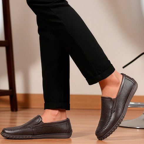 Men's Perforated Slip-On Loafer with Leather Moccasin Stitching