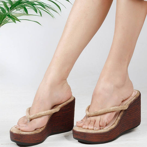 Women's Metallic Thong Wedge Sandals
