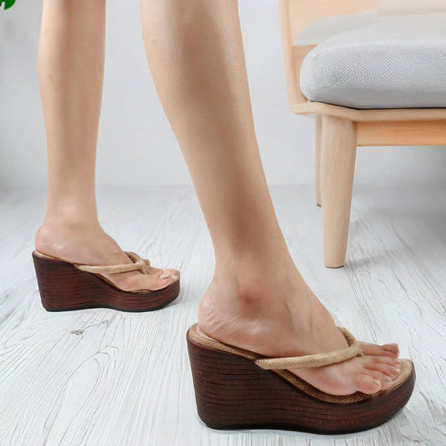 Women's Metallic Thong Wedge Sandals