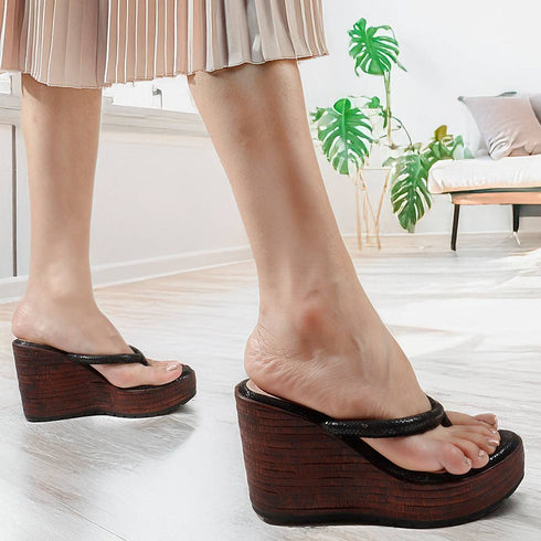 Women's Metallic Thong Wedge Sandals