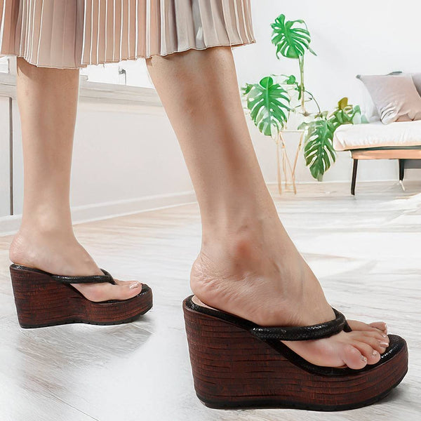 Women's Metallic Thong Wedge Sandals