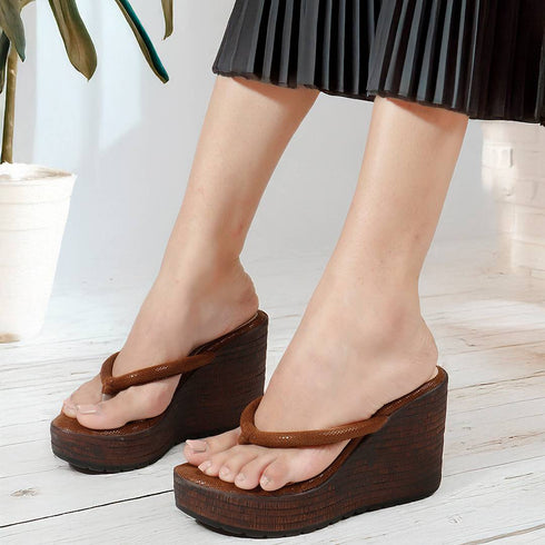 Women's Metallic Thong Wedge Sandals