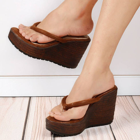 Women's Metallic Thong Wedge Sandals