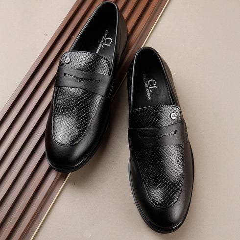 Men's Textured Panel Penny Loafers