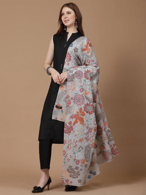 Women's Floral Printed Aari Embroidery Kalamkari Wool Shawl