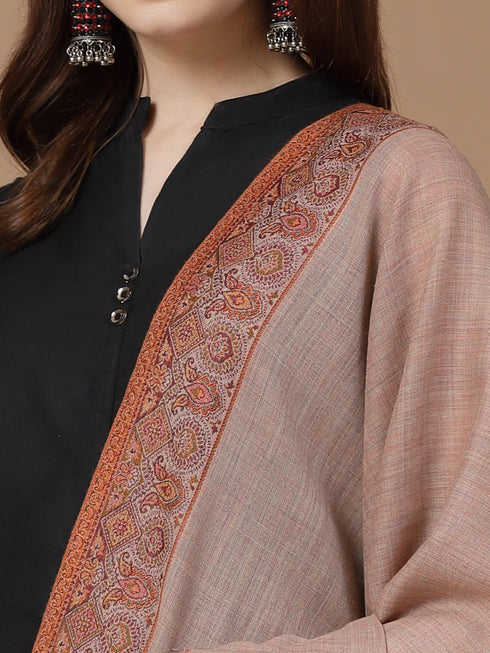 Women's Melange Kani Border Wool Shawl