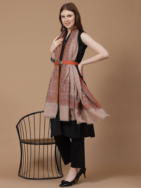 Women's Melange Kani Border Wool Shawl
