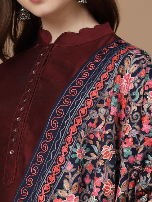 Women's Aari Embroidery Wool Shawl