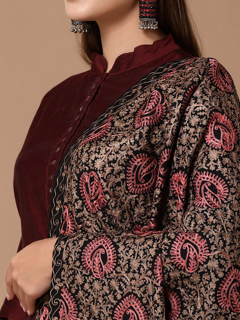 Women's Aari Embroidered Paisley Stole