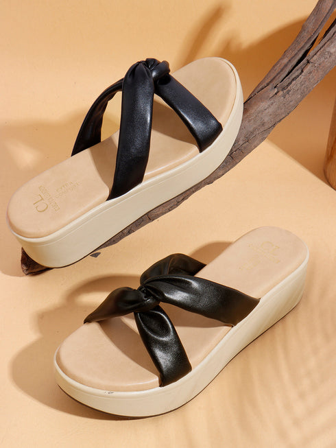 Women's Knot Detail Wedge Slide Sandals
