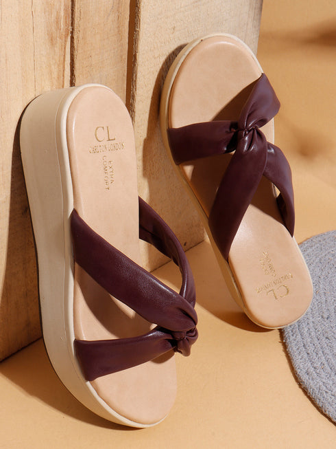 Women's Knot Detail Wedge Slide Sandals