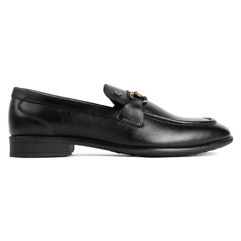 Men's Smooth Finish Slip-On Loafers with Buckle Detail