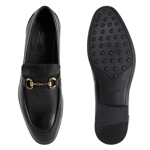 Men's Smooth Finish Slip-On Loafers with Buckle Detail