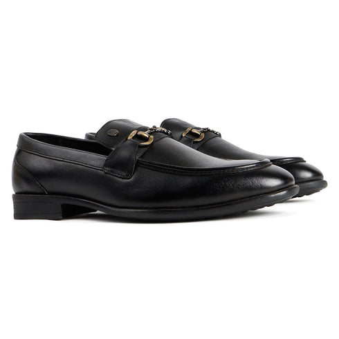 Men's Smooth Finish Slip-On Loafers with Buckle Detail