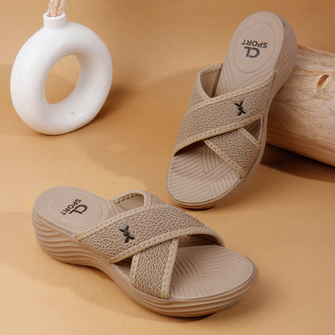 Women's Knitted Cross-Strap Toe-Loop Comfort Wedge Sandal