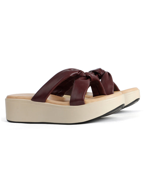 Women's Knot Detail Wedge Slide Sandals