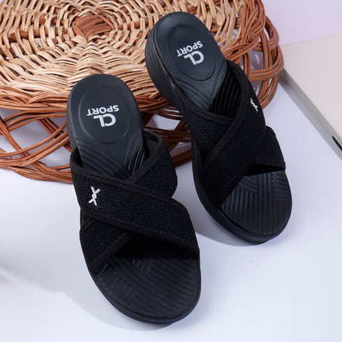 Women's Knitted Cross-Strap Toe-Loop Comfort Wedge Sandal