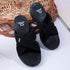 Women's Knitted Cross-Strap Toe-Loop Comfort Wedge Sandal