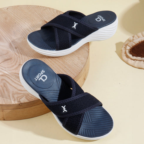 Women's Knitted Cross-Strap Toe-Loop Comfort Wedge Sandal
