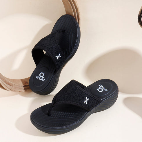 Women's Knitted Thong Strap Arch Support Wedge Sandal