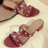 Women's Low Block Heel Sandals with Silver Stud Accents