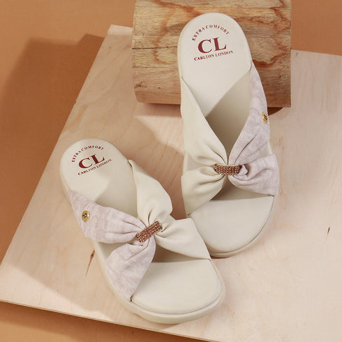 Women's Comfort Knit Knot Strap Embellished Slide Sandal