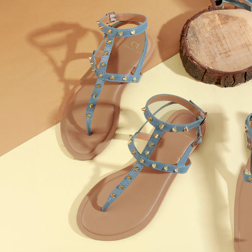 Women's Patent Studded Gladiator Flat Sandals