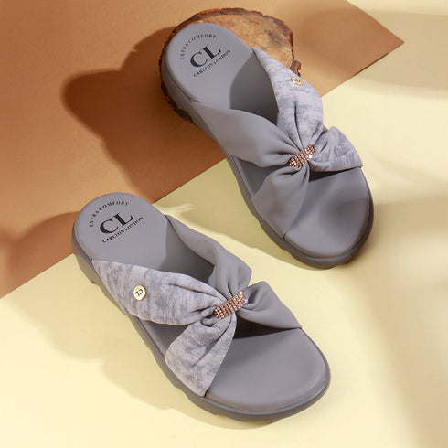 Women's Puffy Strap Bow Knot Slide Sandal