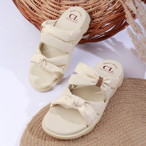 Women's Puffy Strap Bow Knot Slide Sandal